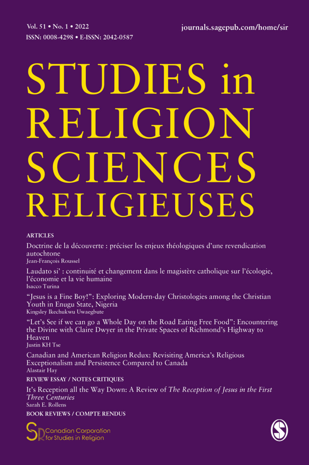 Studies in Religion / Sciences Religieuses vol 51 num 1 CCSR
